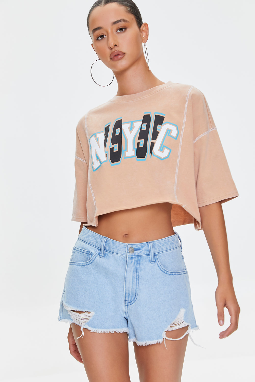 NYC Graphic Cropped Tee Tan