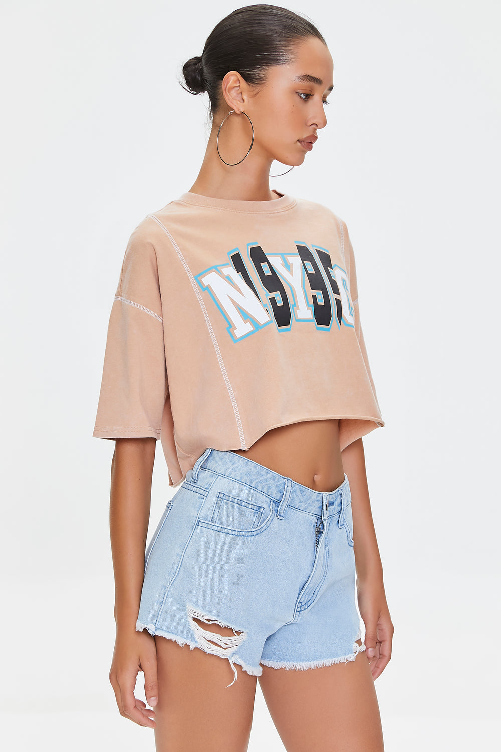 NYC Graphic Cropped Tee Tan