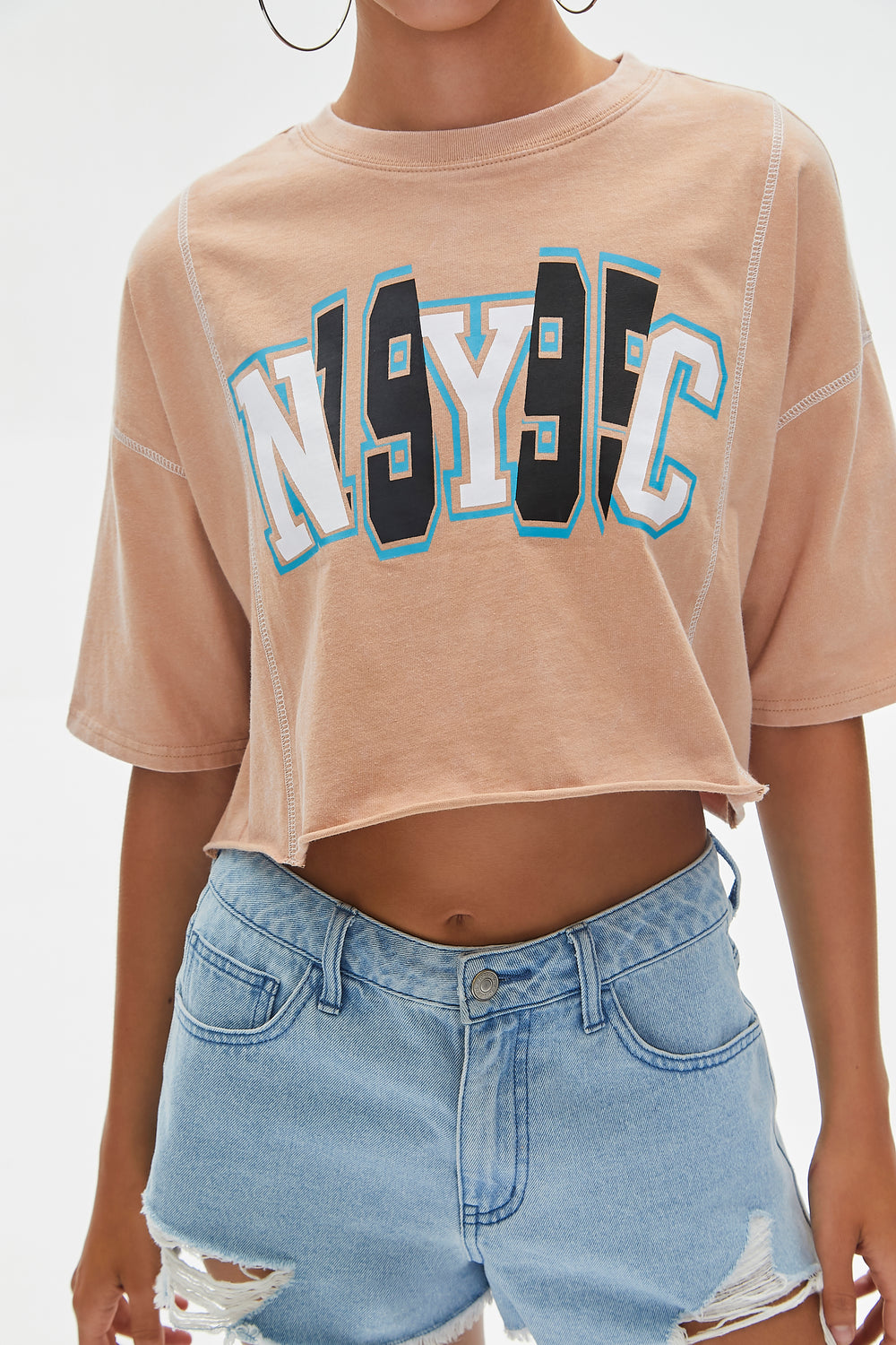 NYC Graphic Cropped Tee Tan