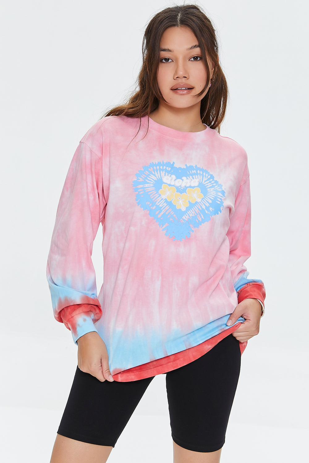 Aloha Graphic Ombre Tie-Dye Tee Pink