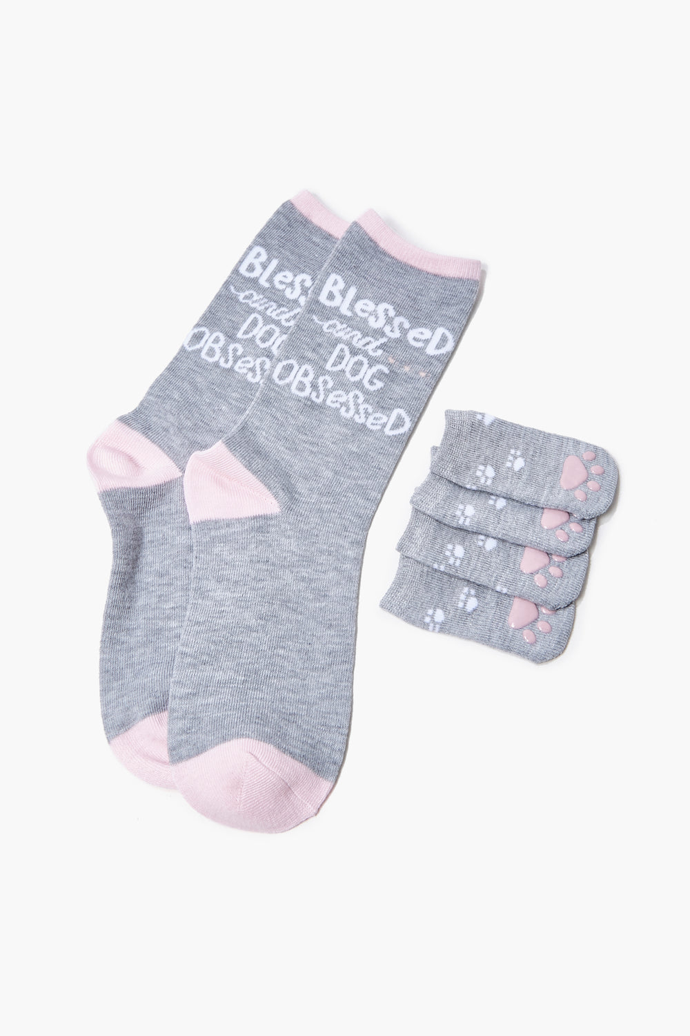 Blessed Graphic Crew & Dog Socks Set Grey Blue