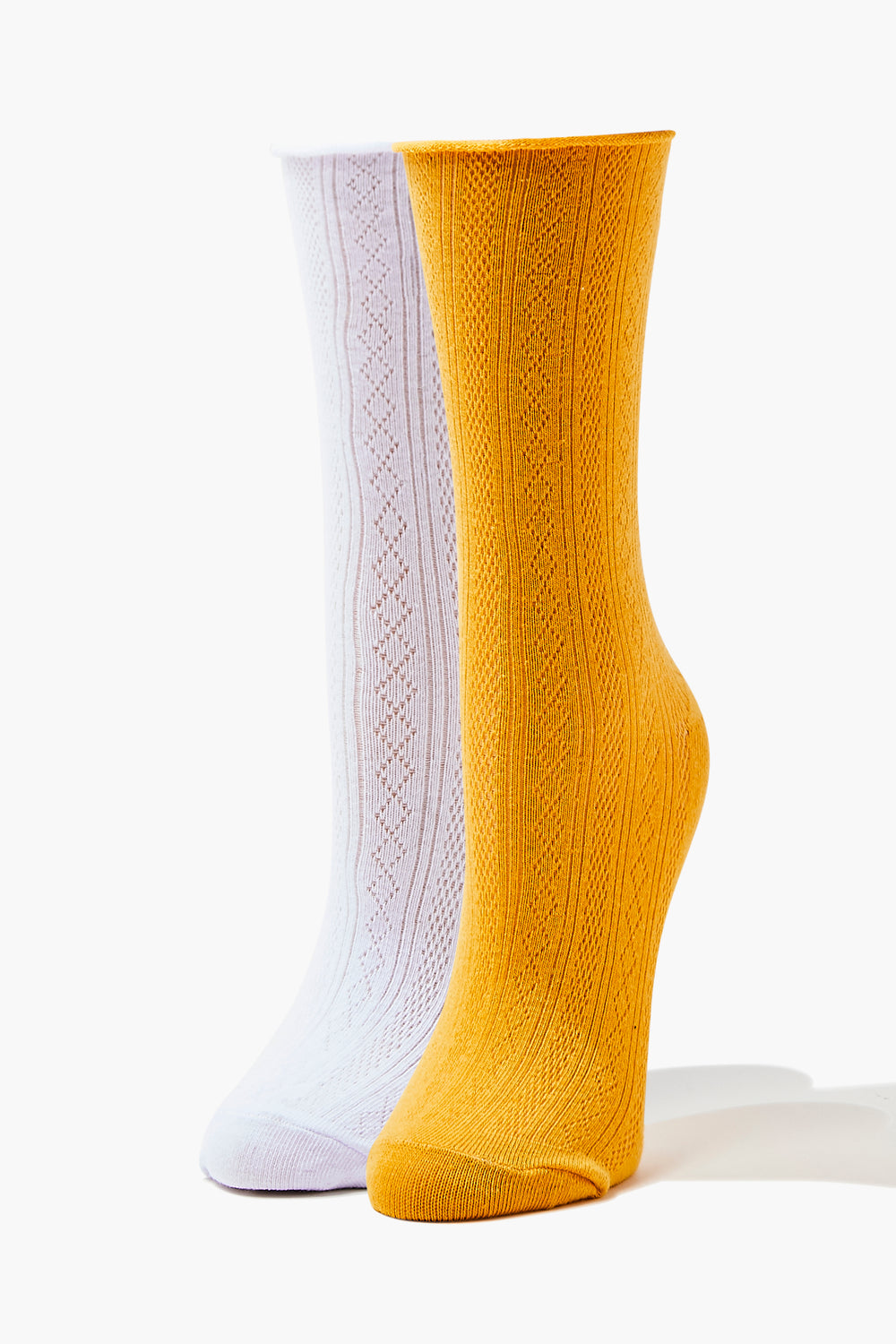 Pointelle Crew Sock Set - 2 pack Mustard