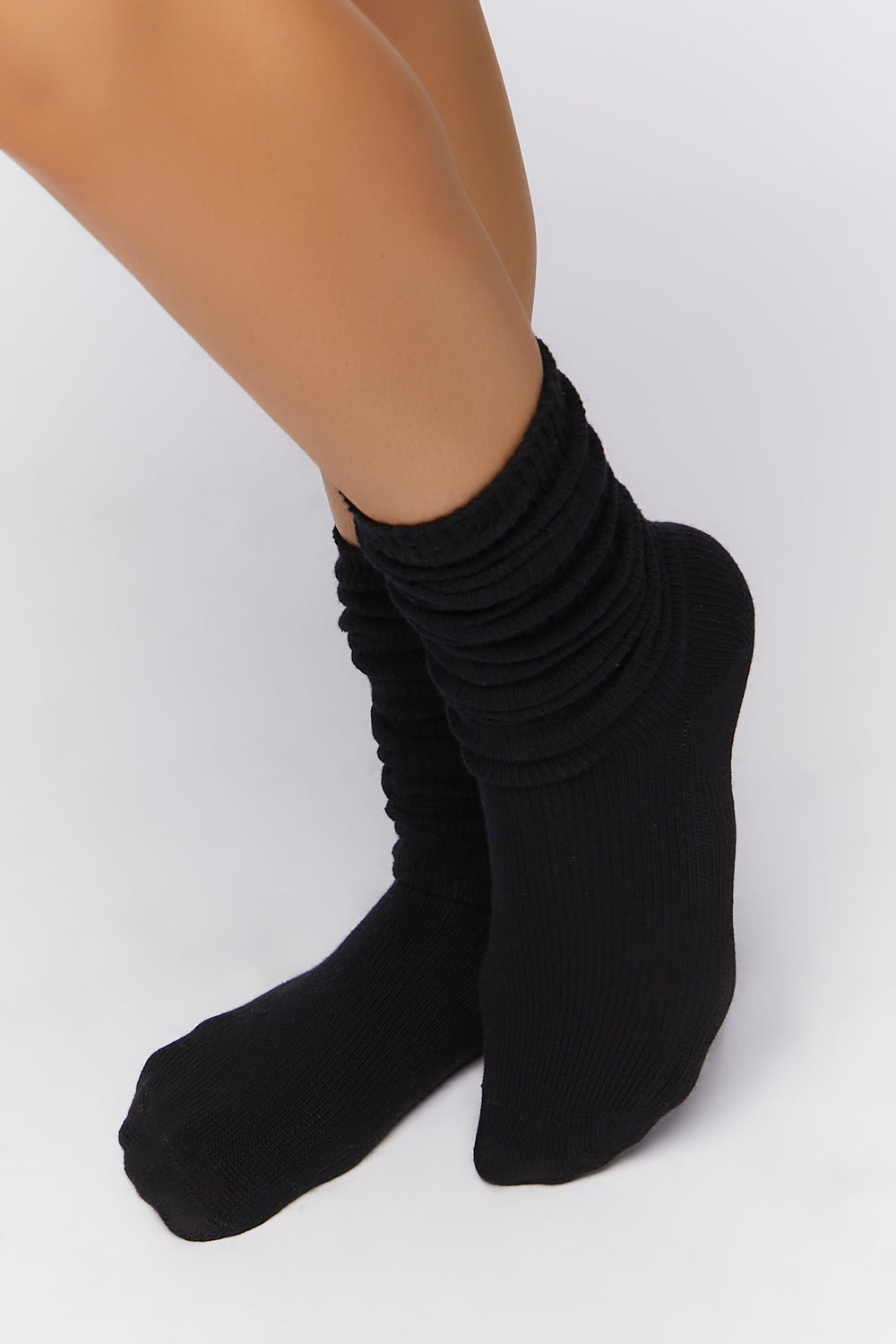 Ribbed Knee-High Socks Black