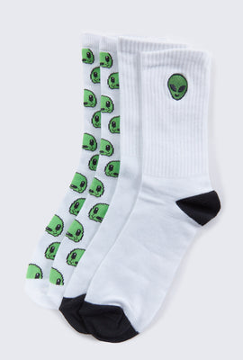 Link to Alien Print Crew Sock - 2 Pack White