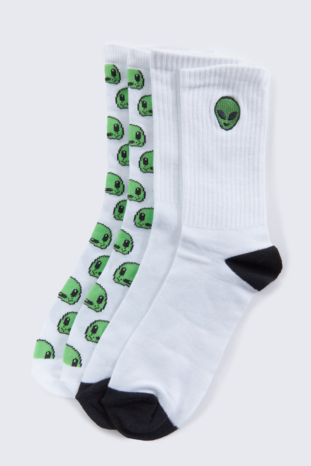Alien Print Crew Sock - 2 Pack White