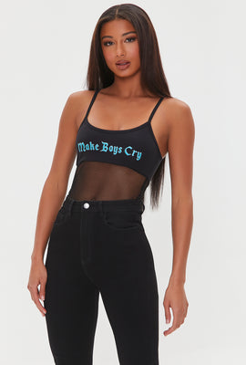 Link to Make Boys Cry Graphic Mesh Bodysuit Black