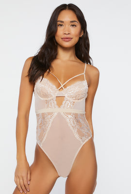 Link to Maillot Lingerie En Dentelle Fleurie Avec Découpes Naturel