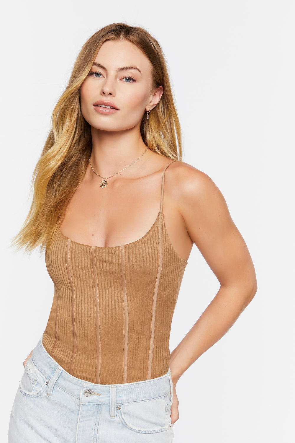 Ribbed Cami Bodysuit Taupe