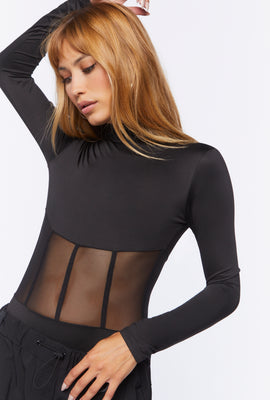 Link to Mesh Long-Sleeve Bodysuit Black
