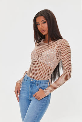 Link to Netted Mesh Drawstring Bodysuit Brown