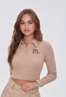 Link to 90's Kid Graphic Cropped Polo Taupe