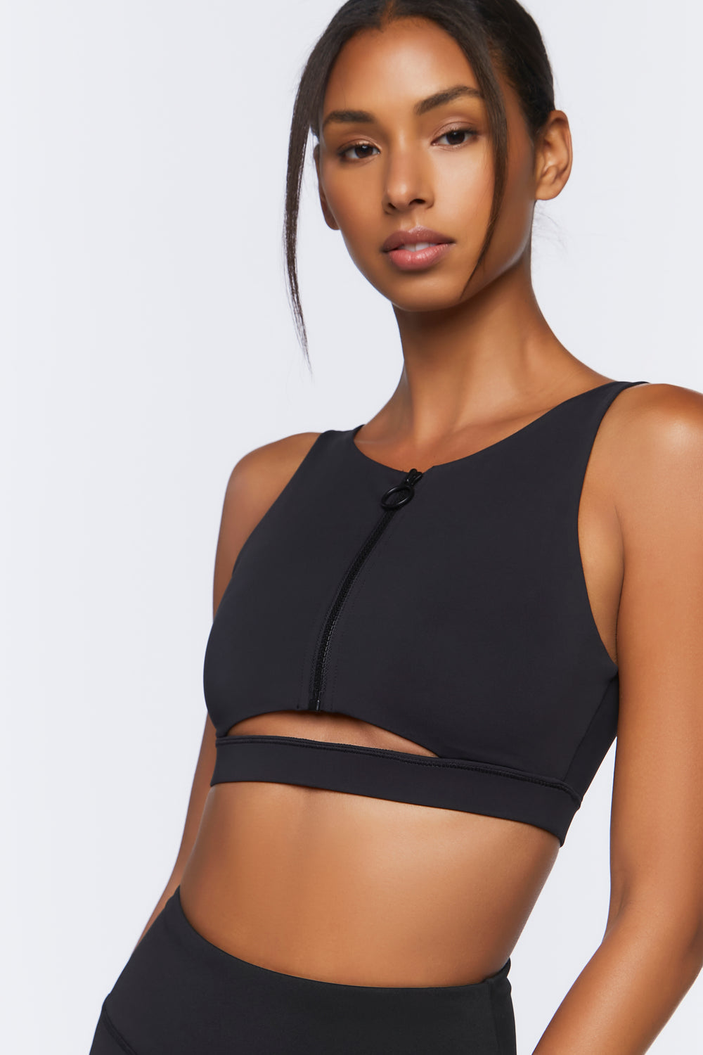 Zip-Up Longline Sports Bra Black