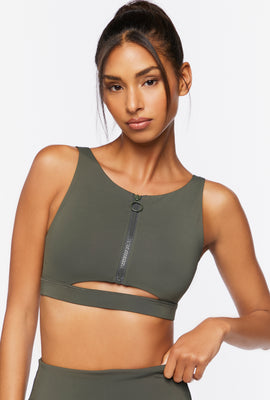 Link to Zip-Up Longline Sports Bra Dark Green