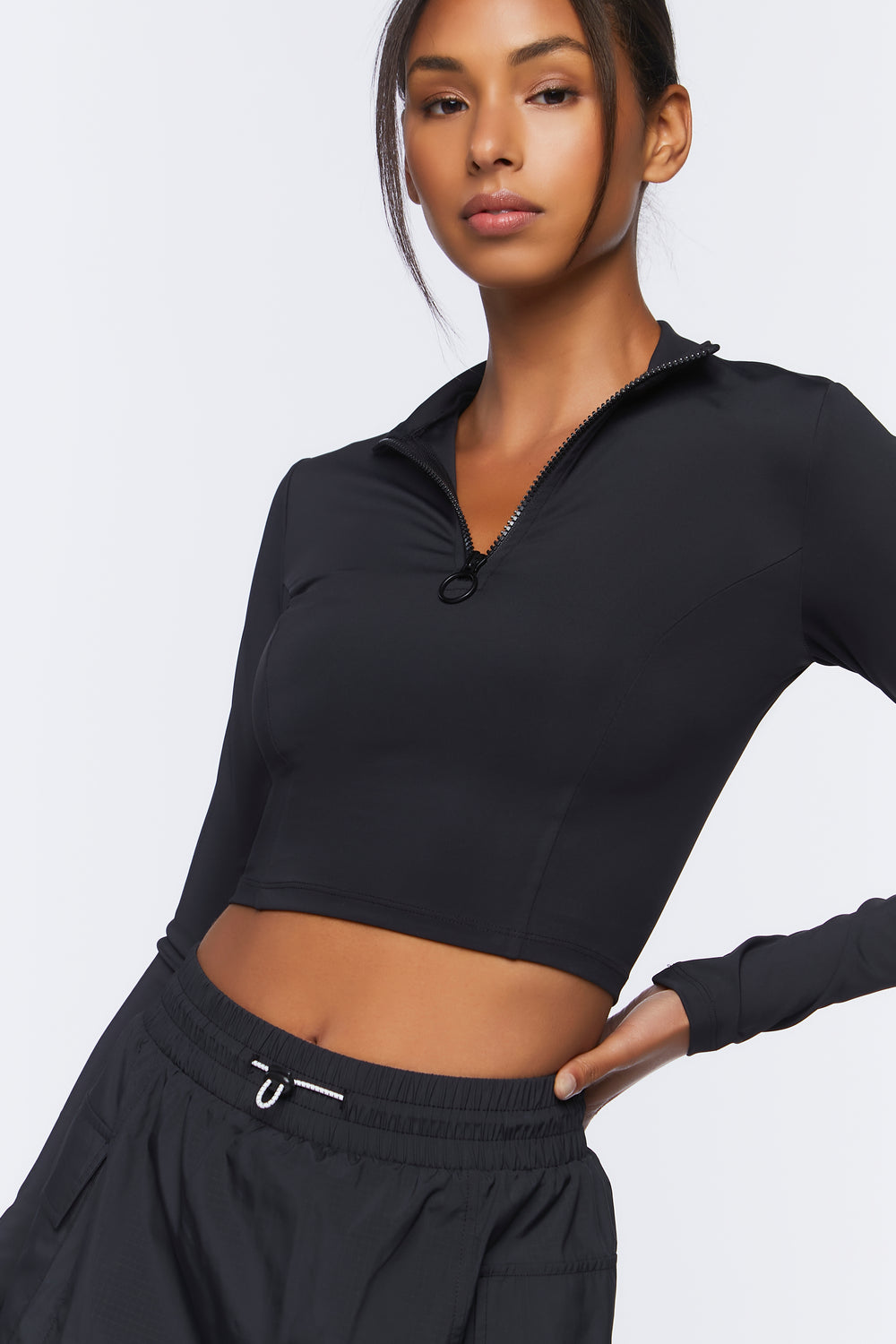 Active Seamless Half-Zip Crop Top Black