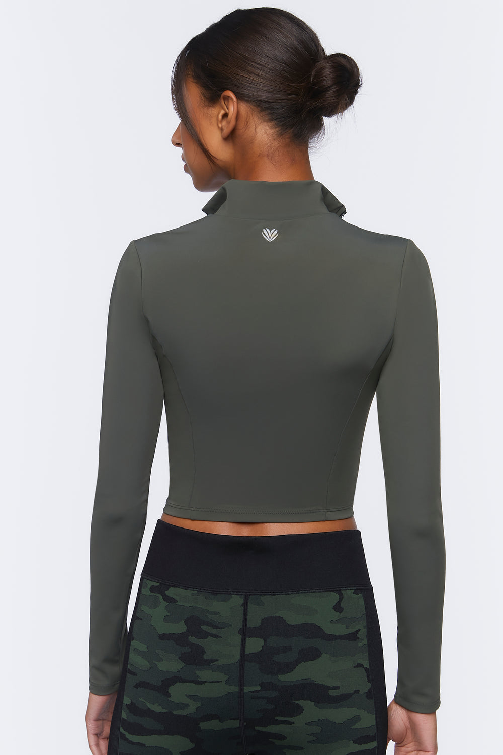 Active Seamless Half-Zip Crop Top Dark Green