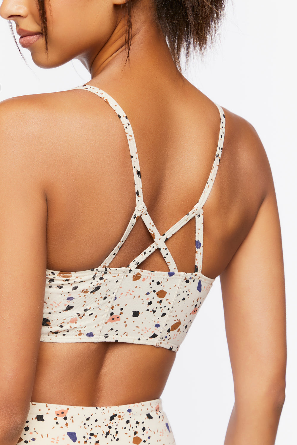 Terrazzo Print Sports Bra Tan