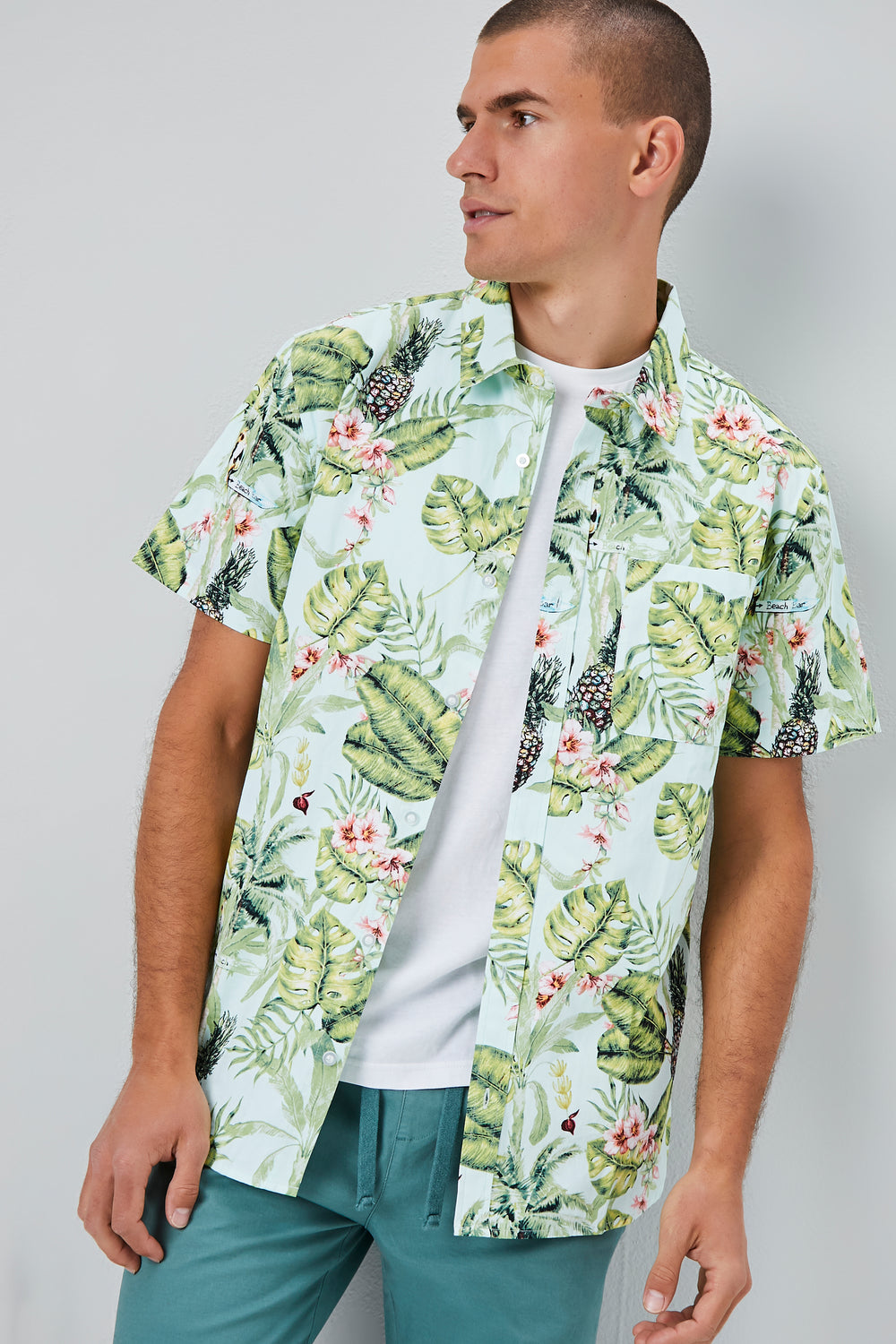 Tropical Leaf Print Shirt Sage