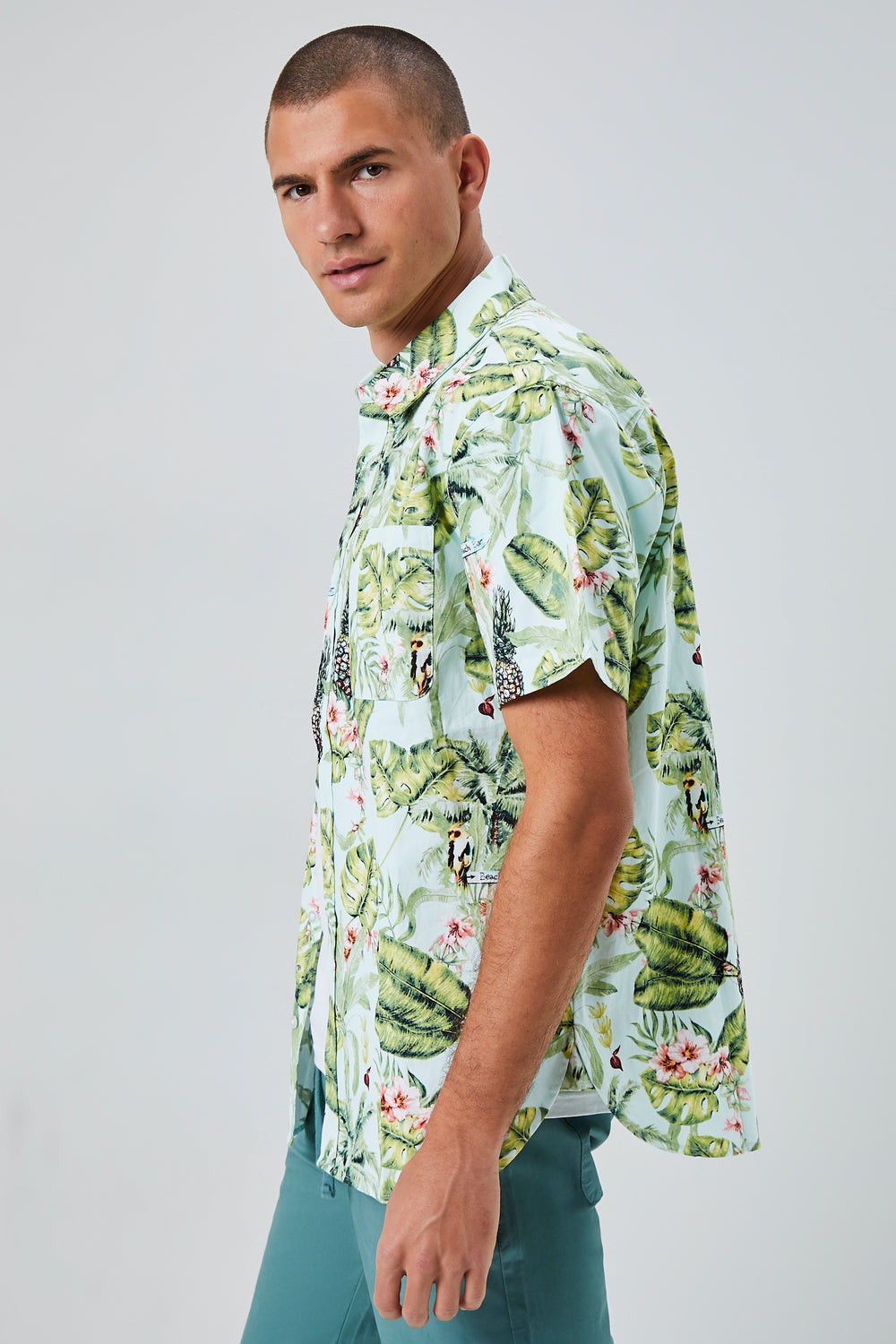 Tropical Leaf Print Shirt Sage