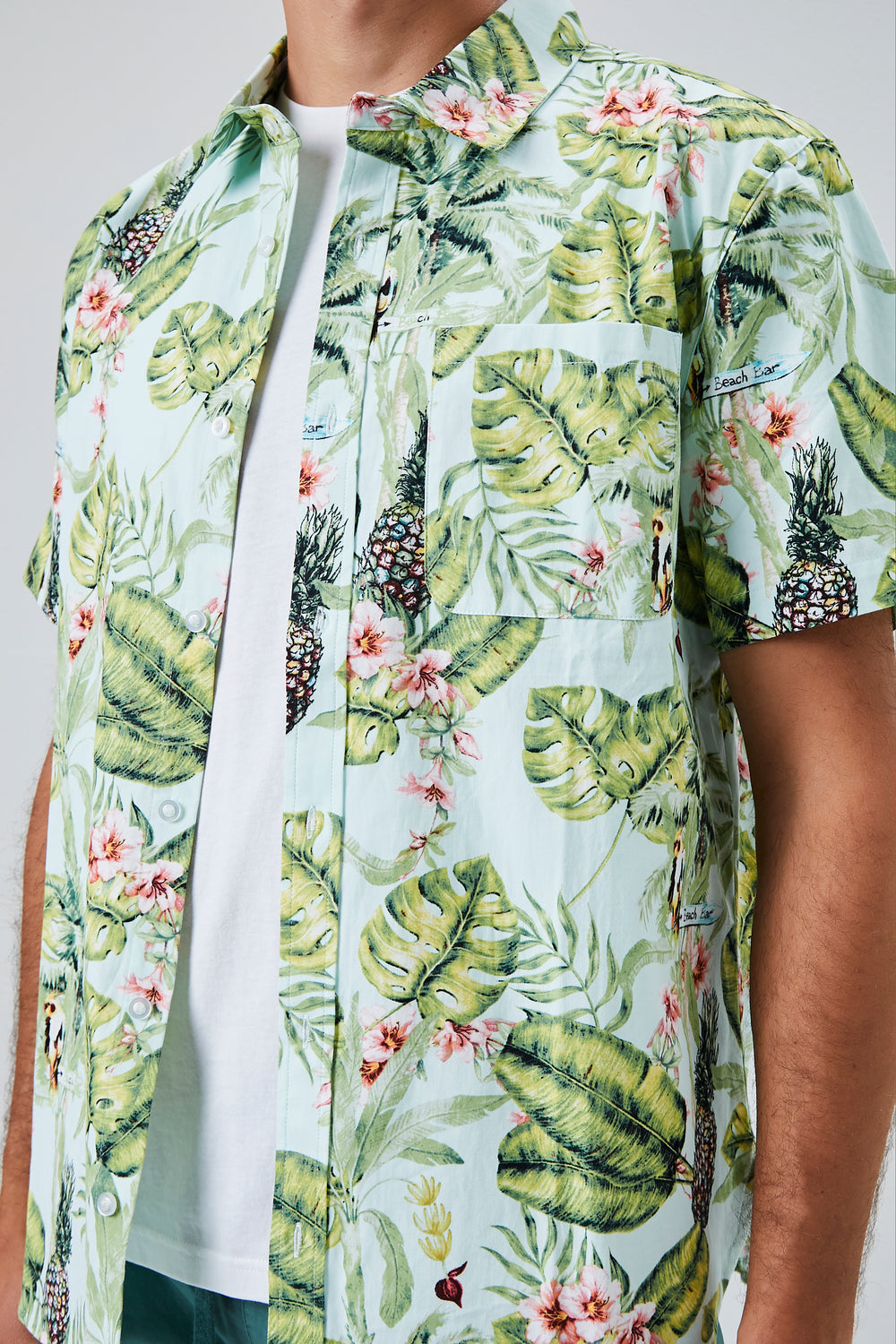 Tropical Leaf Print Shirt Sage