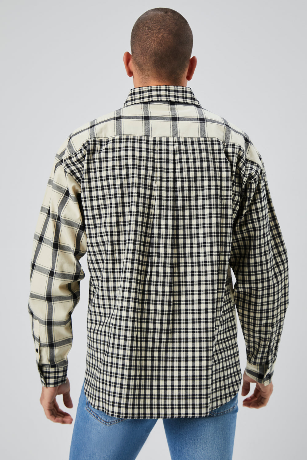 Reworked Plaid Button-Front Shirt Khaki