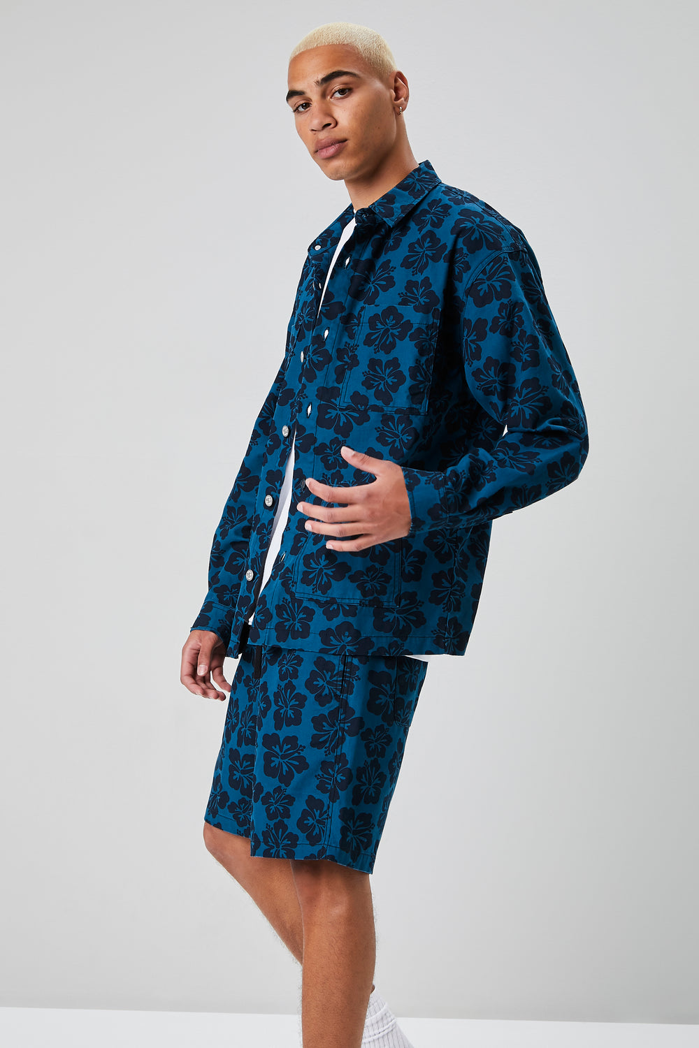 Tropical Floral Print Jacket Blue