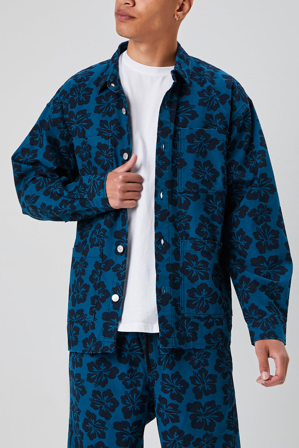 Tropical Floral Print Jacket Blue