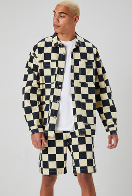Link to Checkered Button-Front Jacket Black