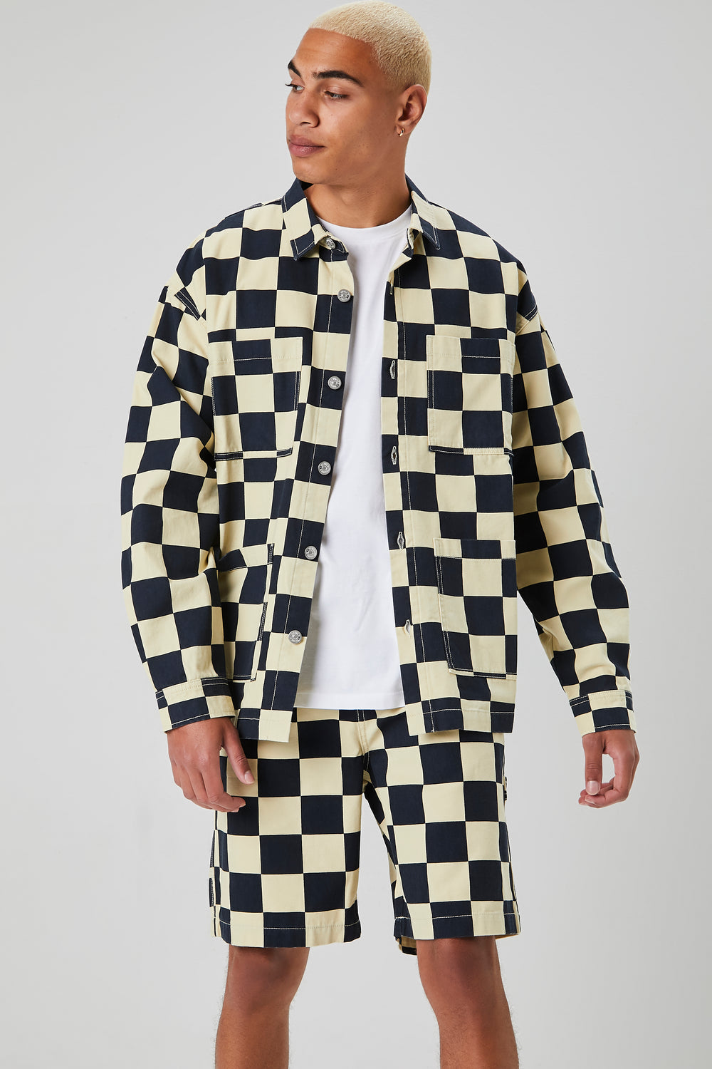 Checkered Button-Front Jacket Black