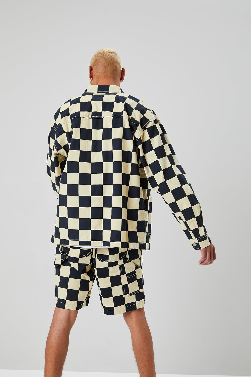 Checkered Button-Front Jacket Black