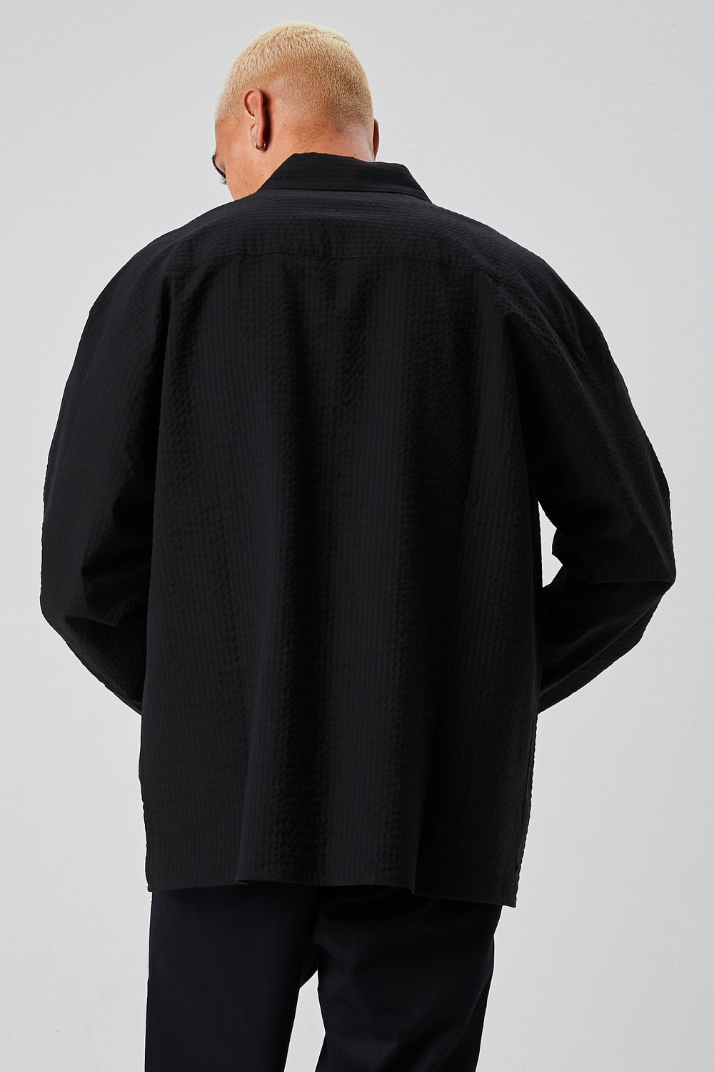 Seersucker Striped Shirt Black