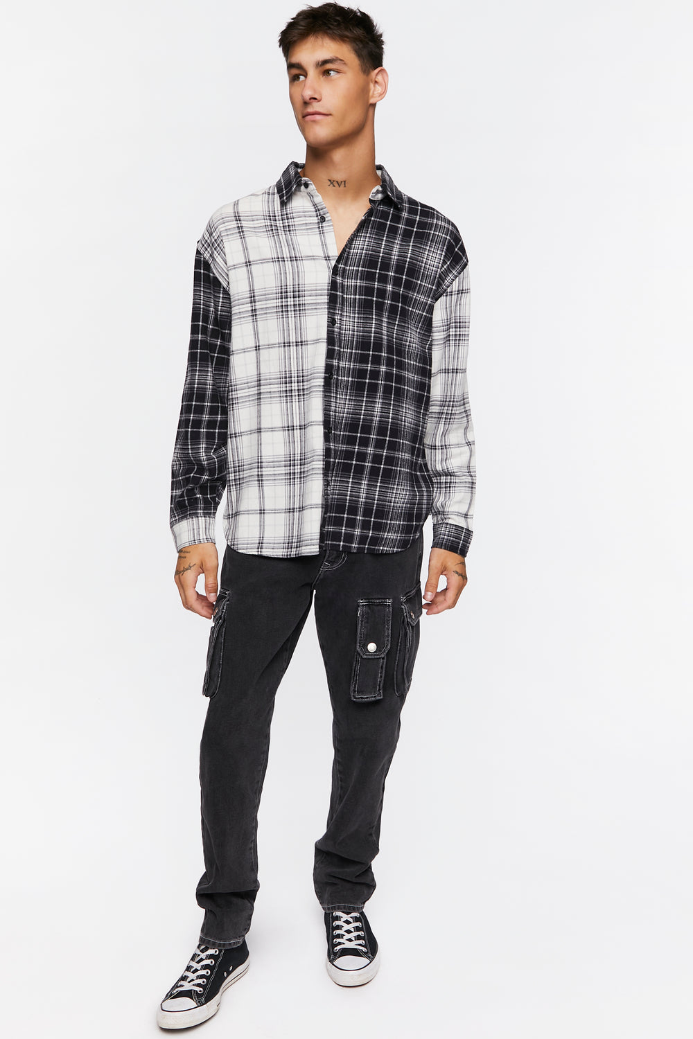 Plaid Button-Front Shirt Black