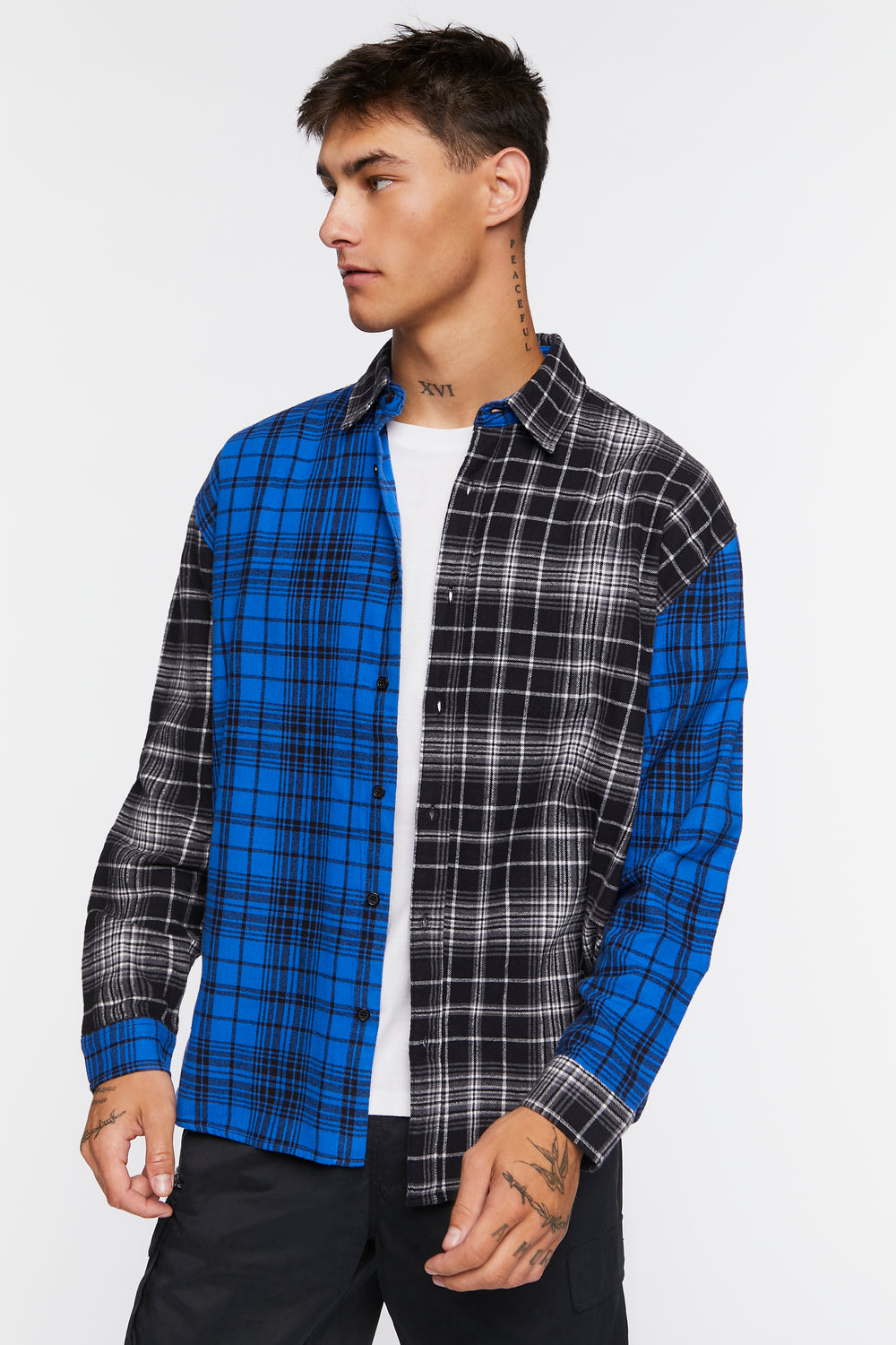 Plaid Button-Front Shirt Blue