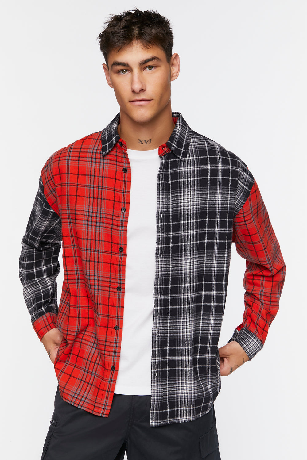 Plaid Button-Front Shirt Red