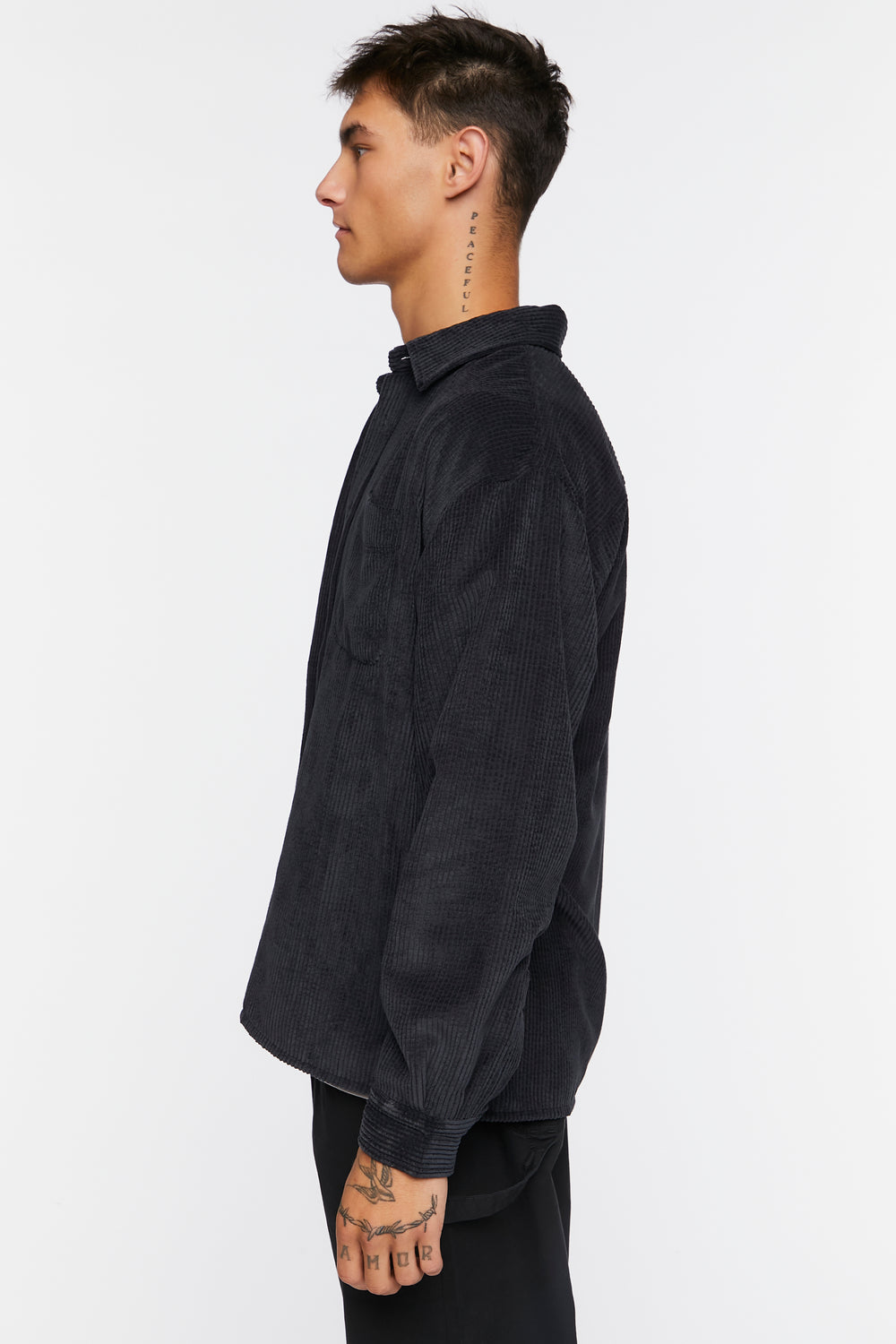 Corduroy Button-Front Shirt Black