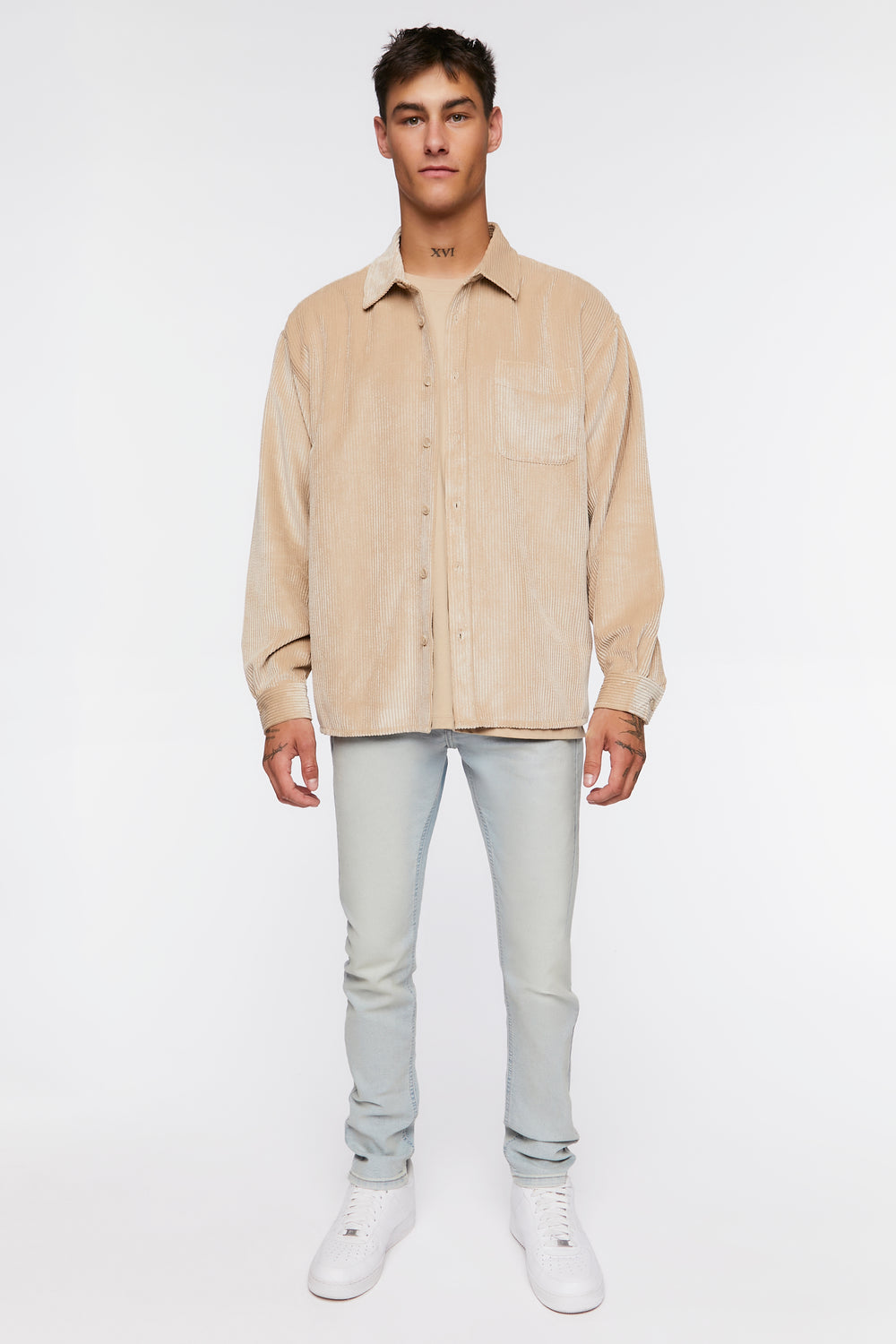Corduroy Button-Front Shirt Taupe