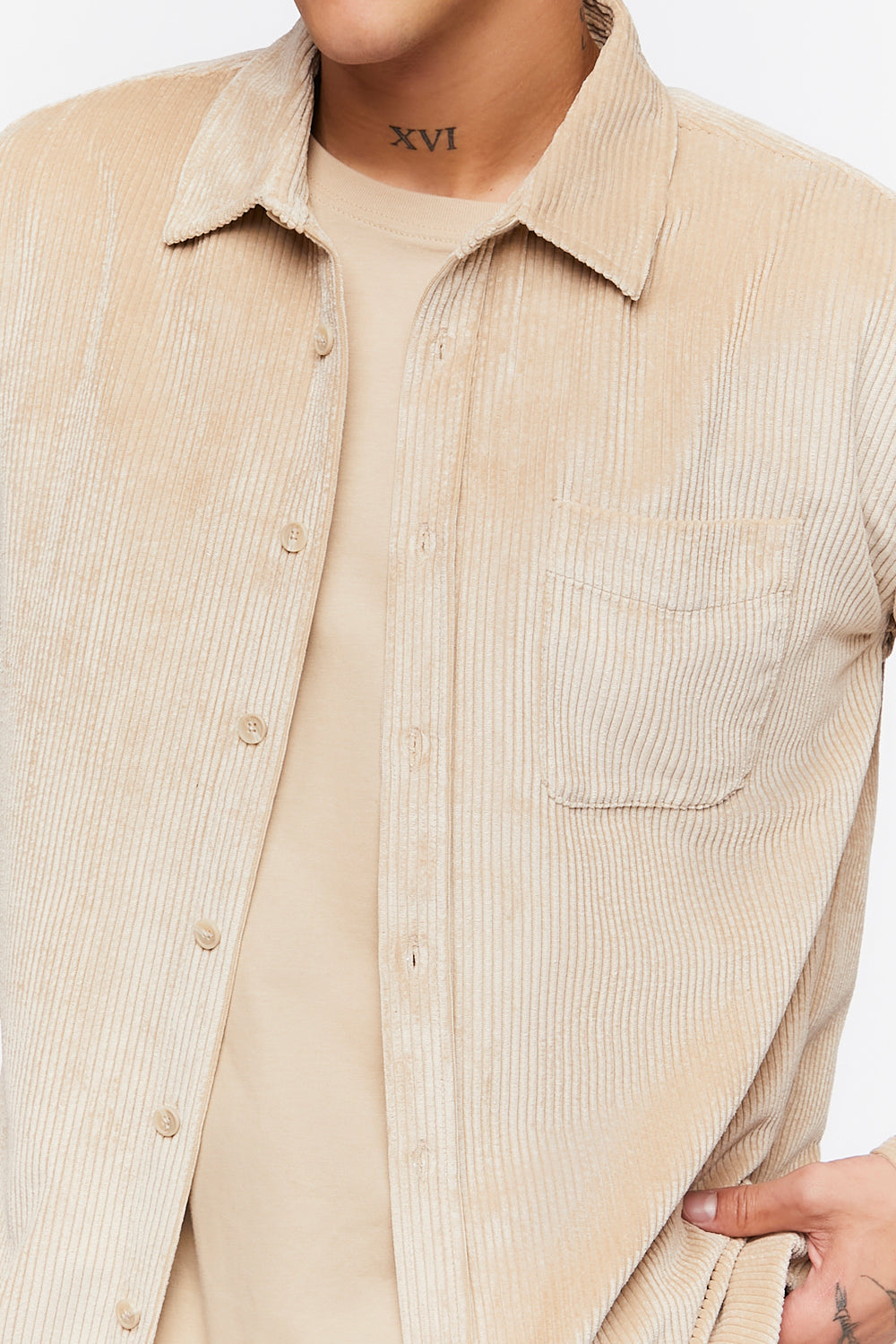 Corduroy Button-Front Shirt Taupe