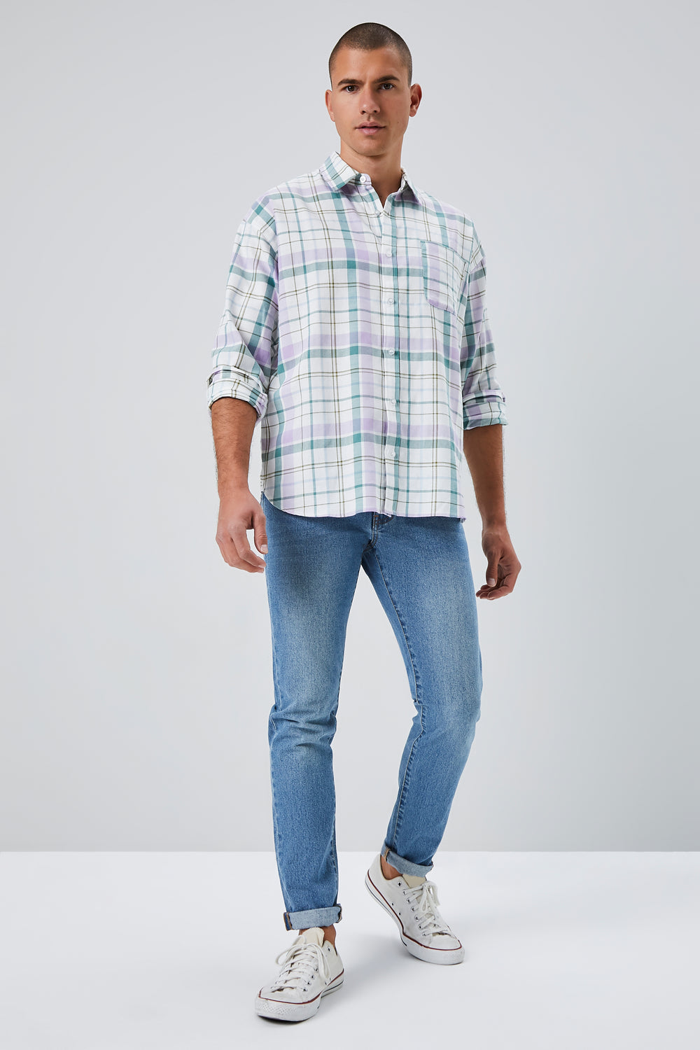 Plaid Linen-Blend Shirt White