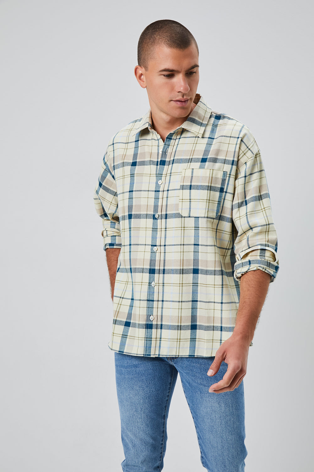 Plaid Linen-Blend Shirt Taupe