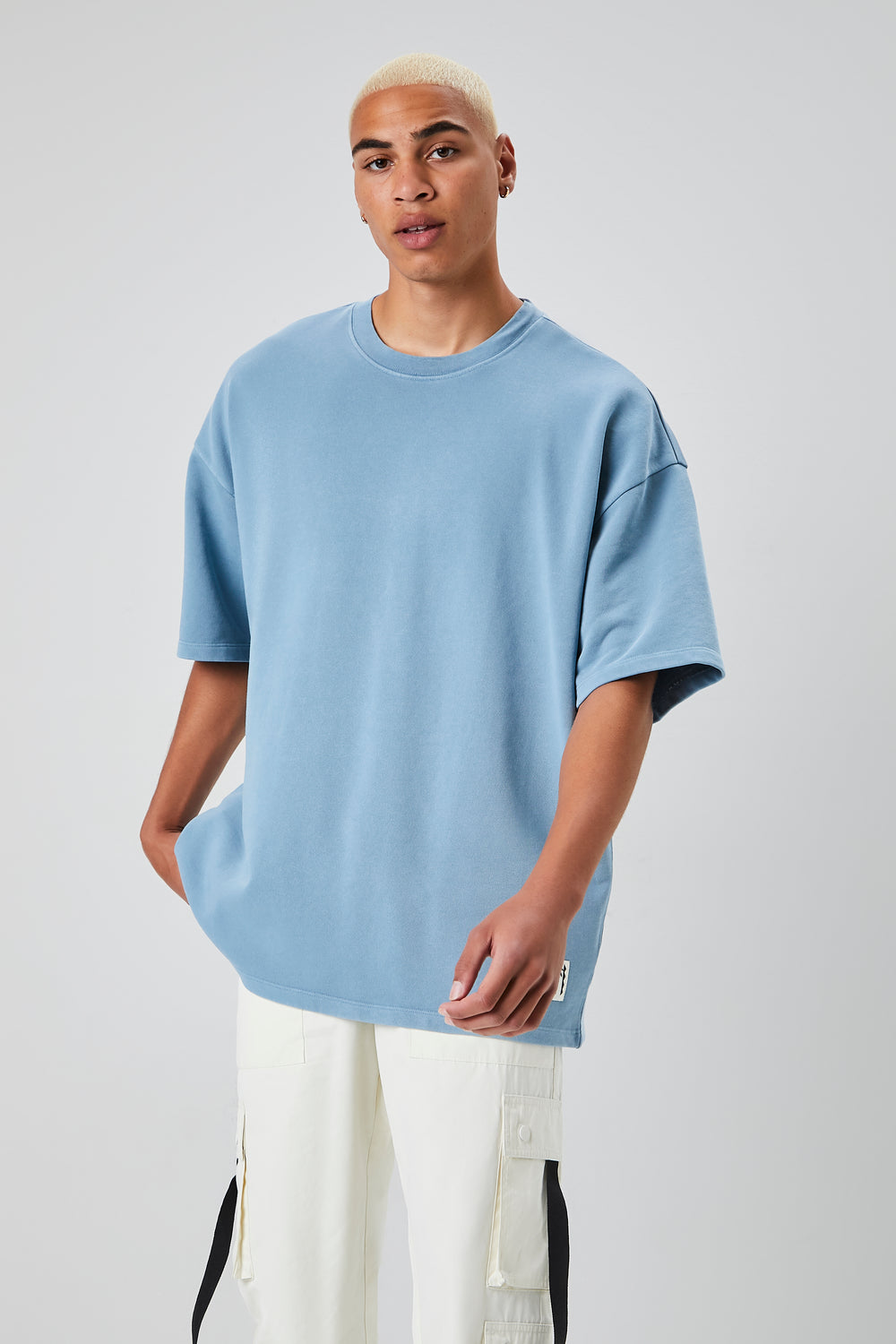 Palm Tree Patch Short-Sleeve Sweatshirt Blue