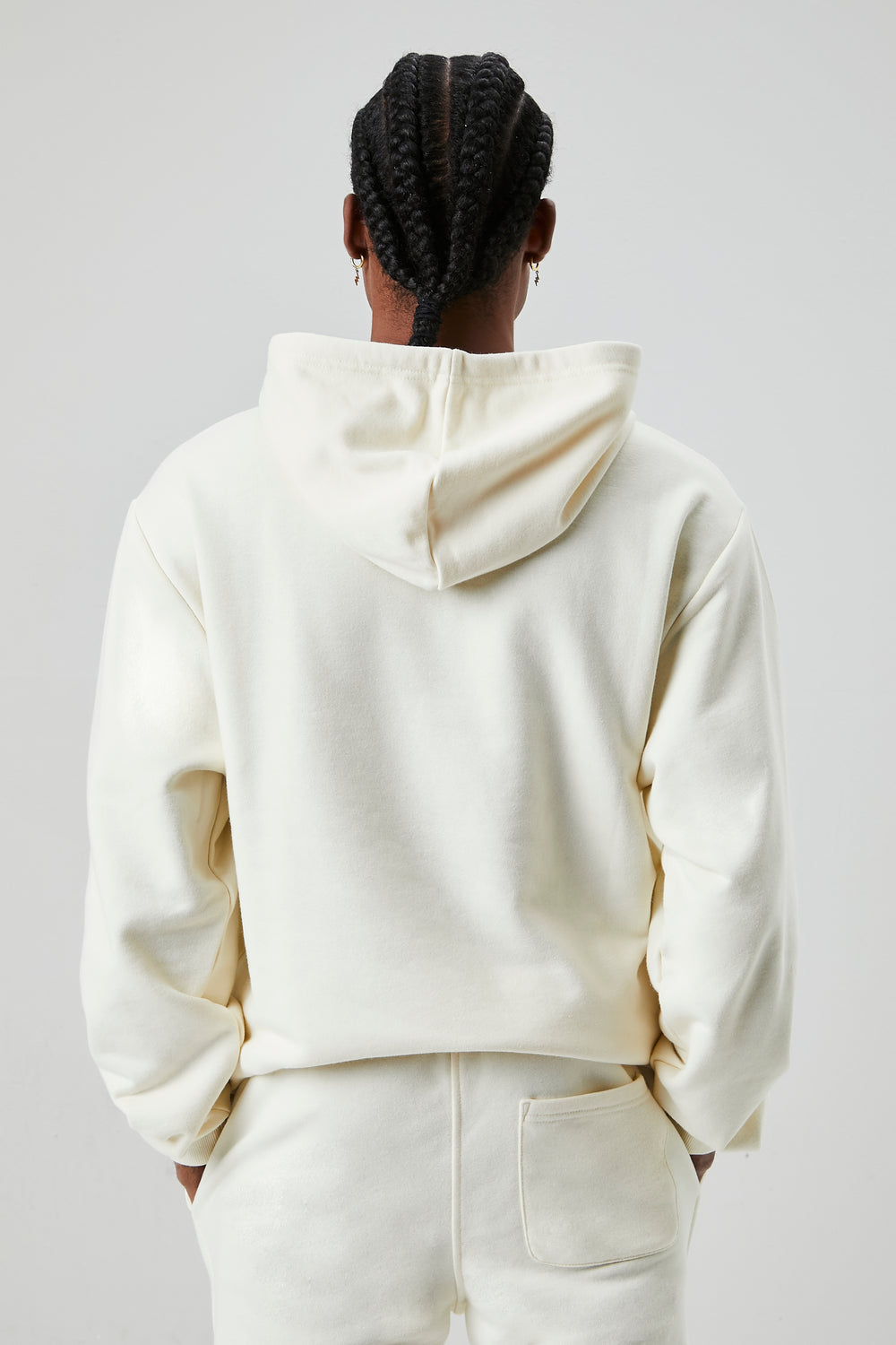French Terry Drawstring Hoodie Cream