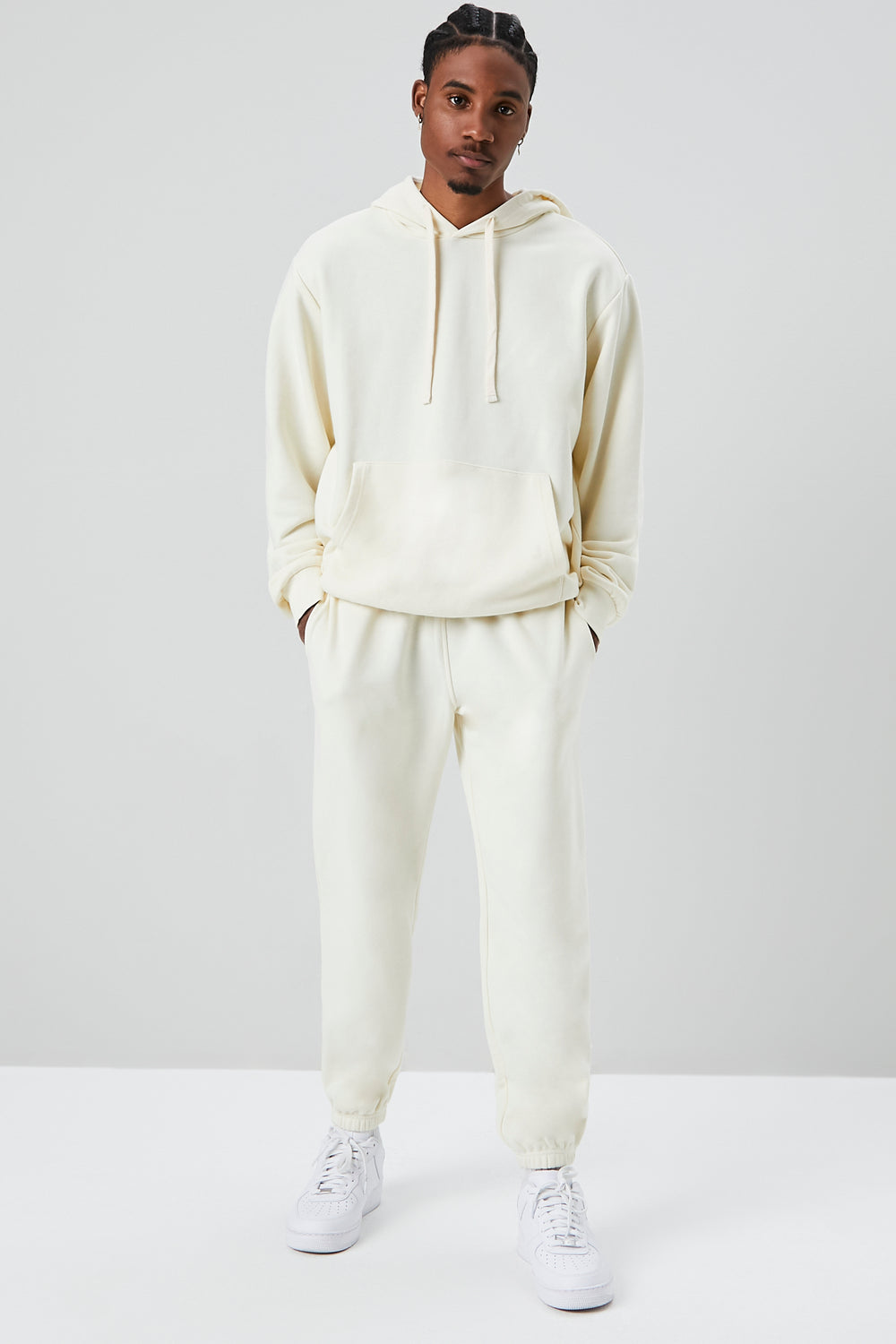 French Terry Drawstring Hoodie Cream