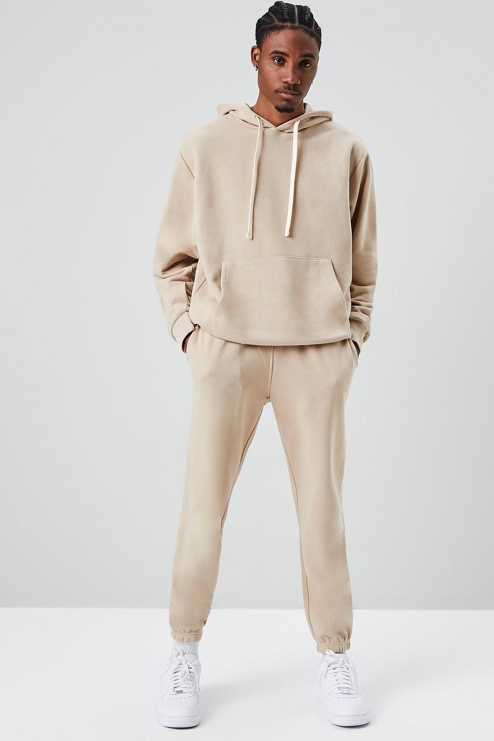 French Terry Drawstring Hoodie Taupe