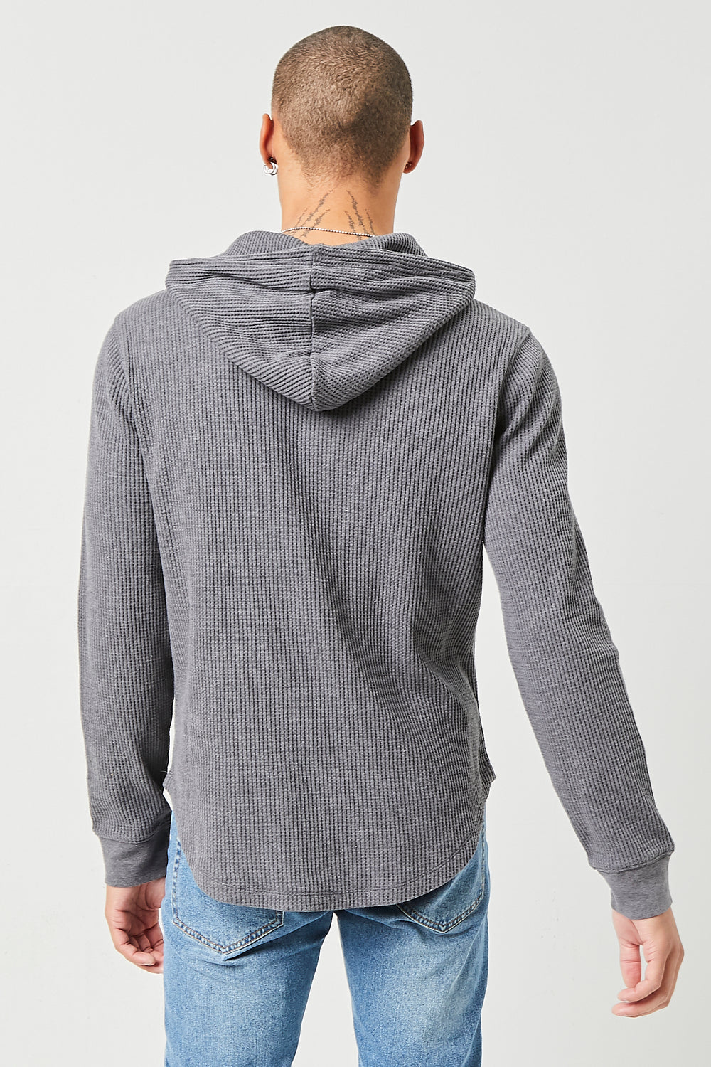 Sweater-Knit Drawstring Hoodie Charcoal