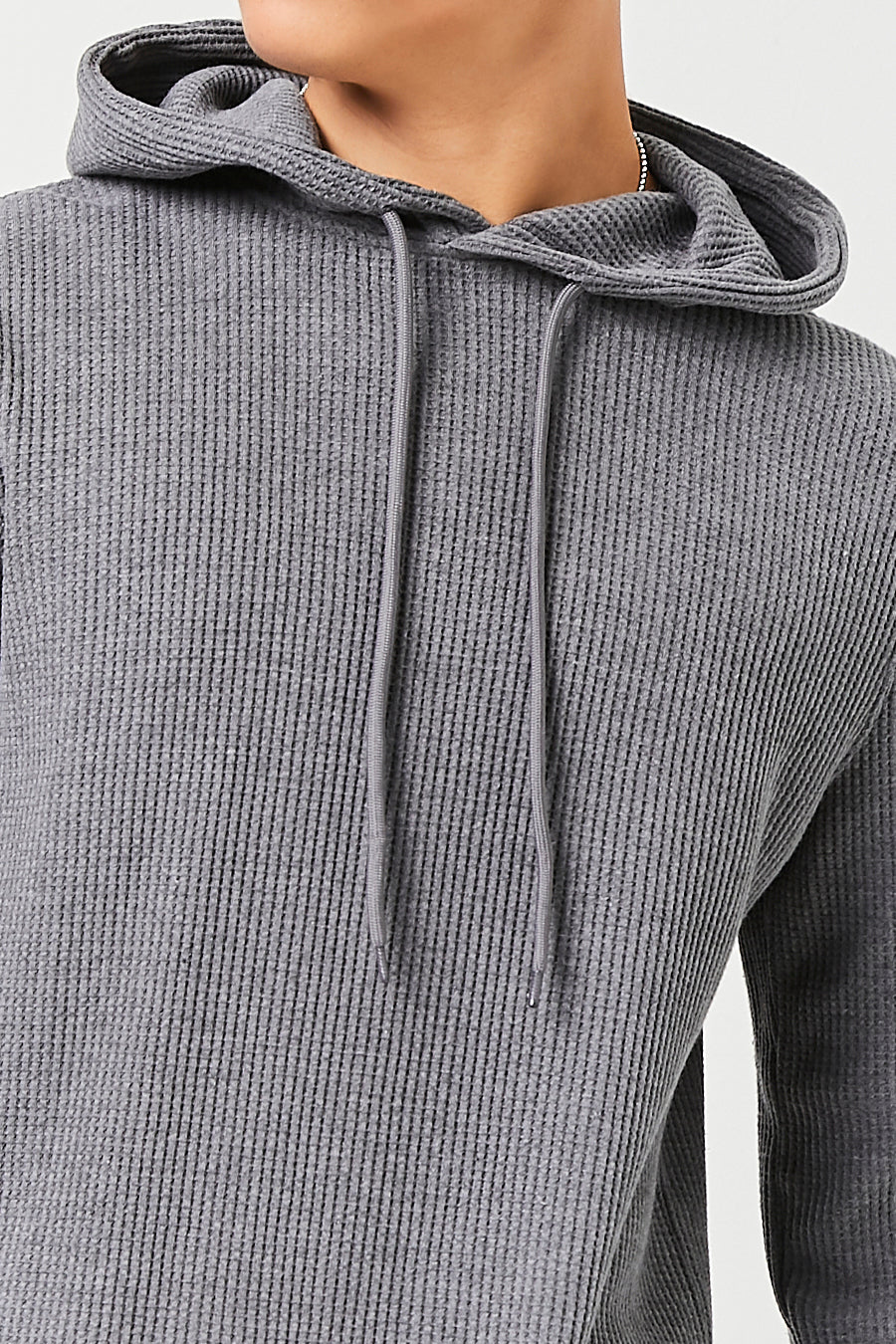 Sweater-Knit Drawstring Hoodie Charcoal
