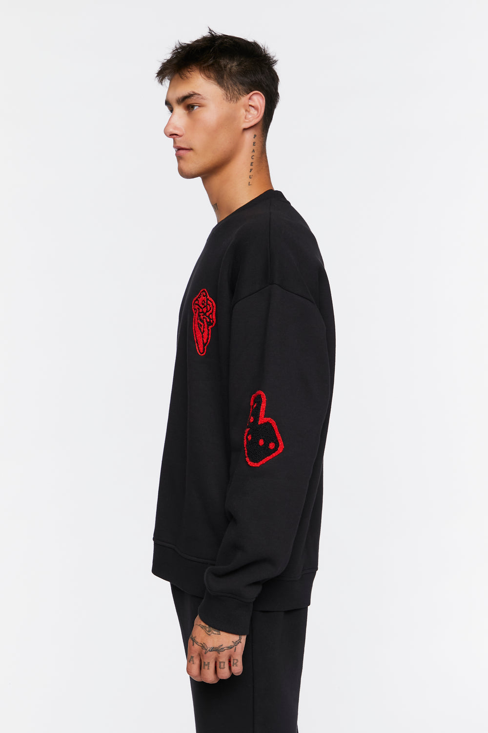 Mushroom Chenille Patch Crew Pullover Black