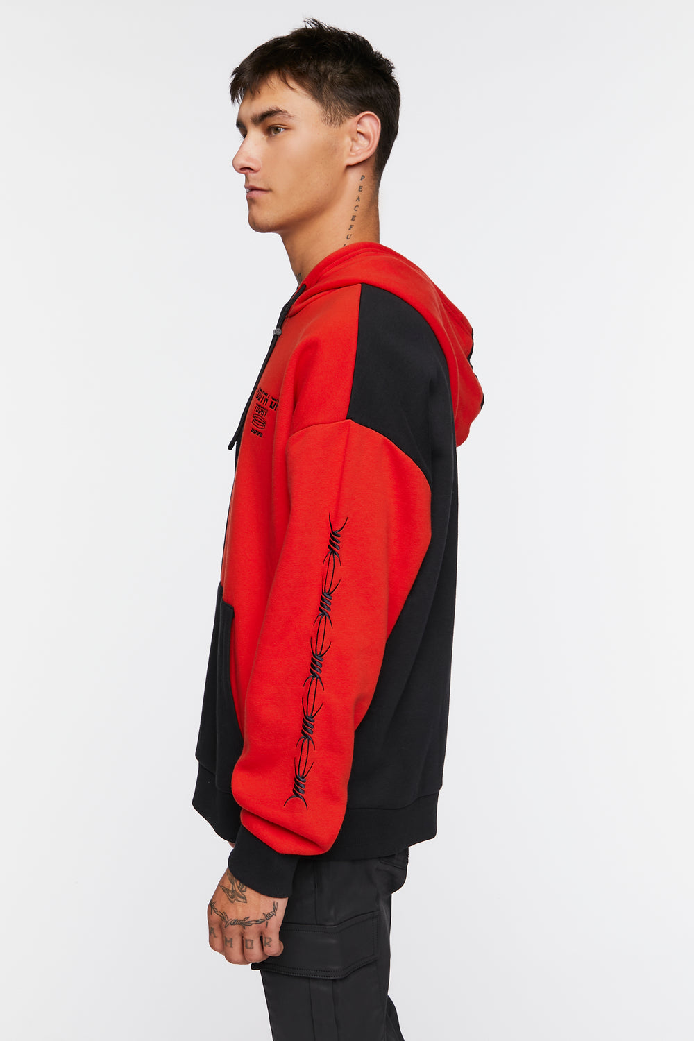 Colorblock Graphic Embroidered Hoodie Black