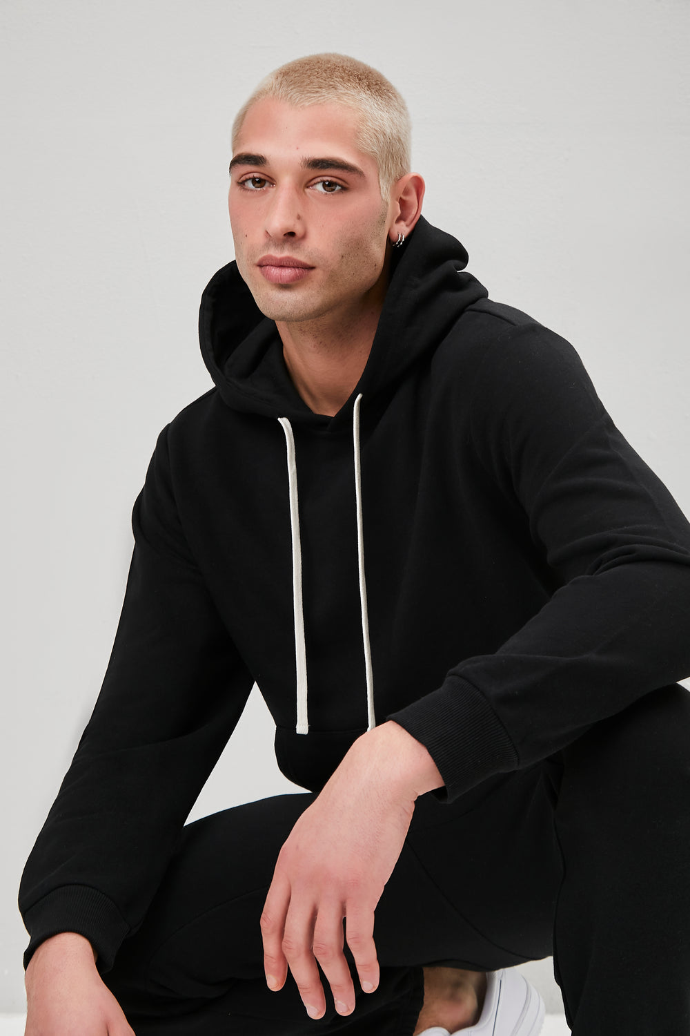 Basic Drawstring Hoodie Black