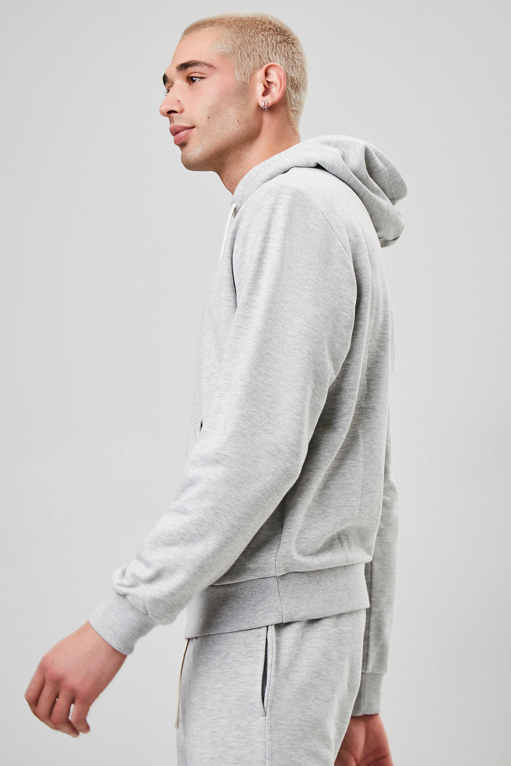 Basic Heathered Drawstring Hoodie Heather Grey