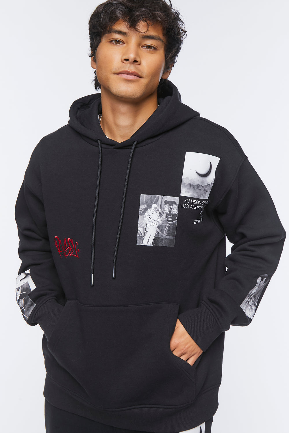 Embroidered Rise Graphic Hoodie Black