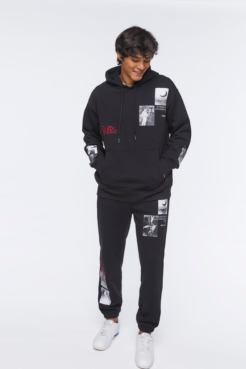 Embroidered Rise Graphic Hoodie Black